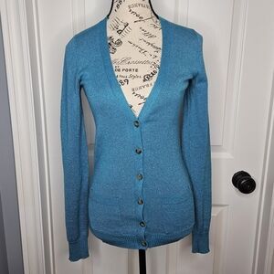 G21 Women's Teal Sequin Cardigan Sweater Lightweight Knit Size XS